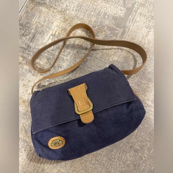 Etienne Aigner Crossbody Pouch Purse Handbag Bag Woven Detail Blue & Tan - Picture 1 of 16